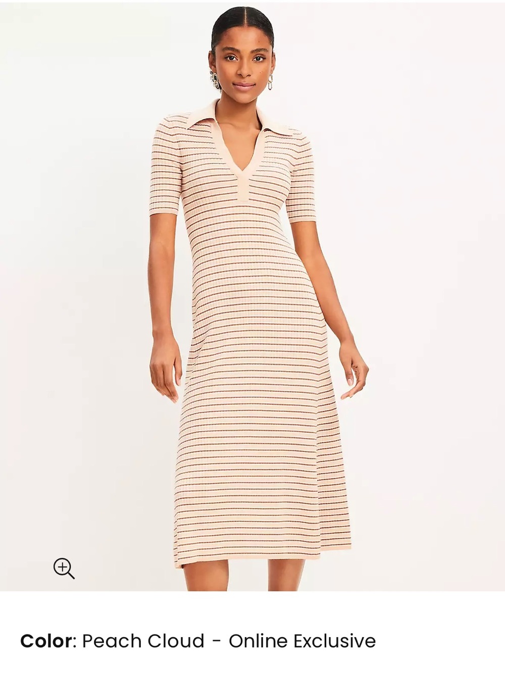 NWT! LOFT Peach Cloud Striped Ribbed Polo Midi Dress